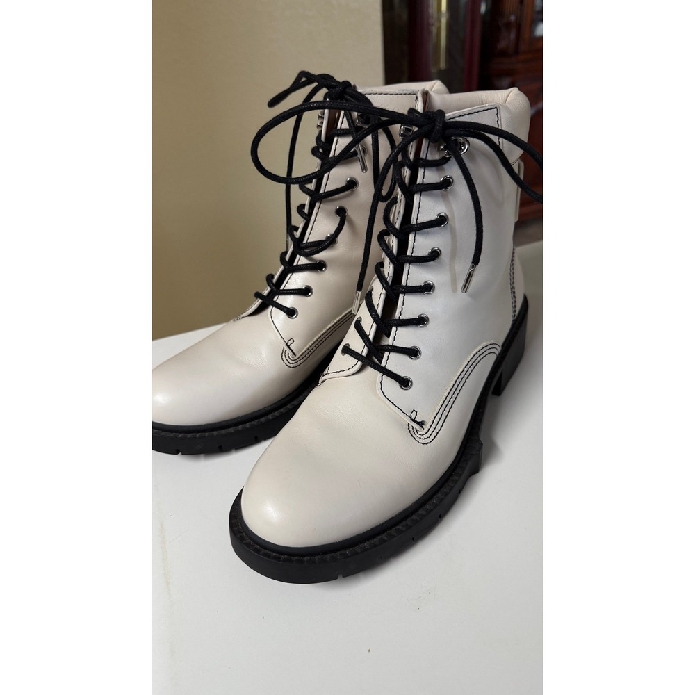 COACH Lorimer Women's 8.5 Leather Combat Boot White Lace Up Ankle‎ Bootie Shoes